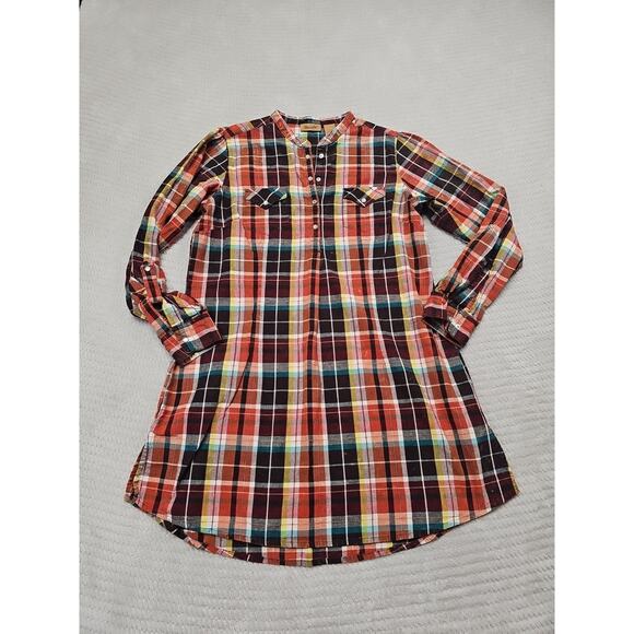 Wrangler Dress Womens Medium Plaid Pearl Snap Pullover Roll Tab Sleeve - Picture 1 of 6